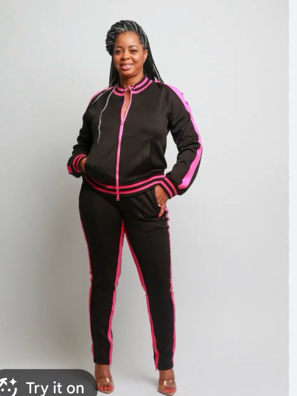 Amazon Black Track Joggers with Hot Pink Stripes
